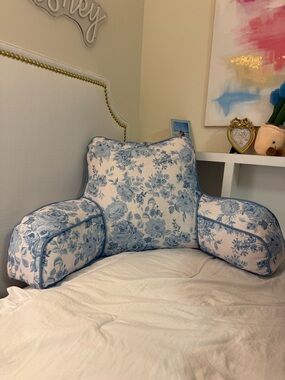 Shabby Chic Blue and White Floral Reading Pillow with Arm Supports